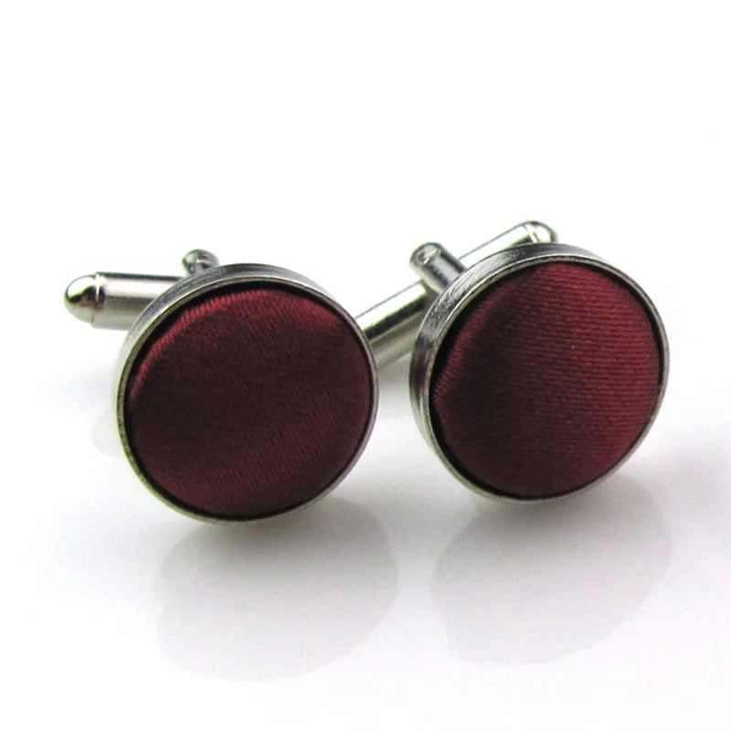 HUISHI Round Cufflinks Mens For Business Shirt Wedding Party Men Cufflink Solid Cloth Round Cuff links Accessories Wholesales