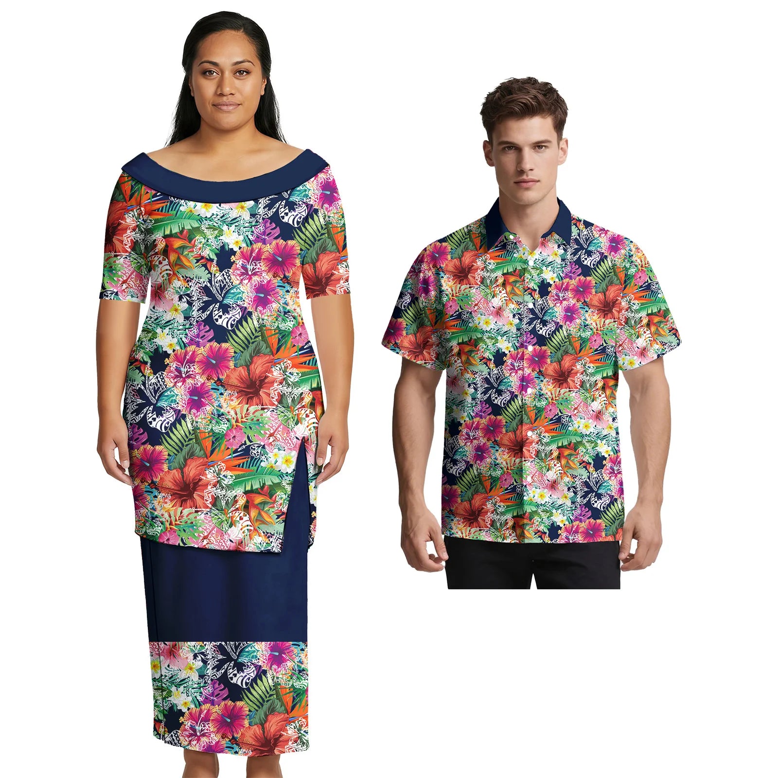 Asia & Pacific Islands Couple Clothing Custom Aloha Women Fashion Skirts Samoan Casual Men Shirts Tribal Matching Couple Outfits