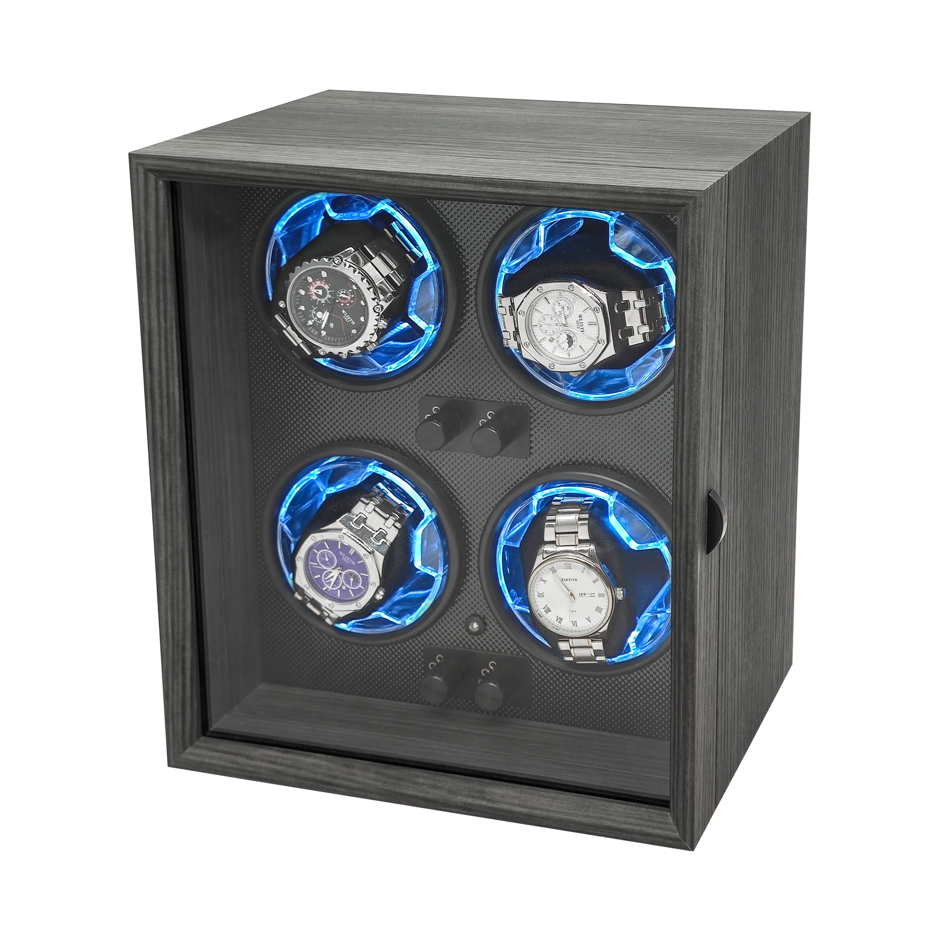 Watch Display Luxury Black Walnut Grain 2 4 Slot Rotating Stop Open Function Watch Winder Storage Box With Active Muting