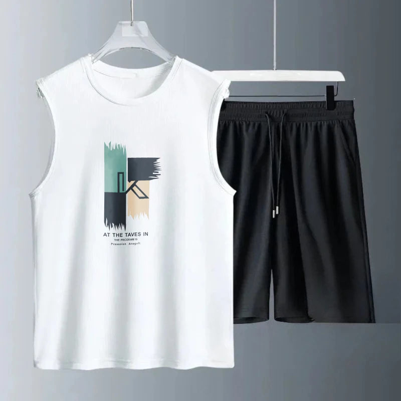 Men's Tank Top Sets 2026 Summer Quick drying seaside  running Tracksuit men beach 2 piece set oversize Breathable sports