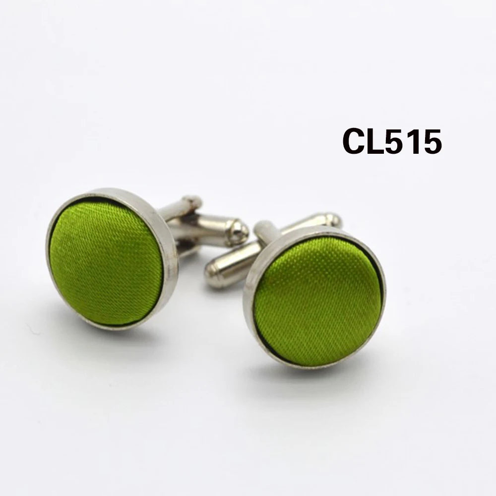 HUISHI Round Cufflinks Mens For Business Shirt Wedding Party Men Cufflink Solid Cloth Round Cuff links Accessories Wholesales
