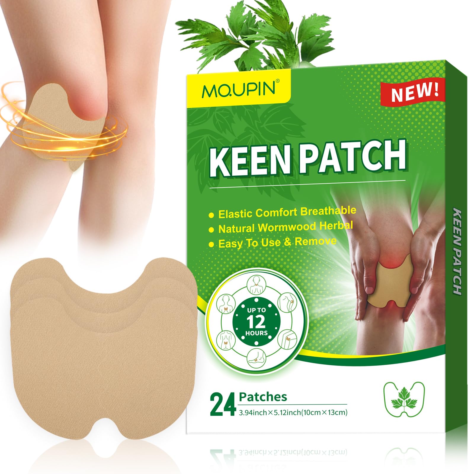 MQUPIN 24Pcs Patchs pour Genoux Soulagement Naturel de la Douleur de l'Arthrite, Patchs pour Douleurs des Genoux, Dos, Cou, Épaule