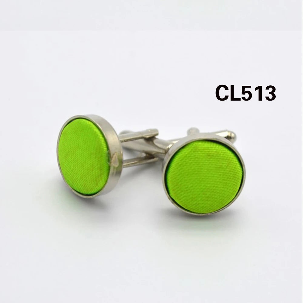 HUISHI Round Cufflinks Mens For Business Shirt Wedding Party Men Cufflink Solid Cloth Round Cuff links Accessories Wholesales