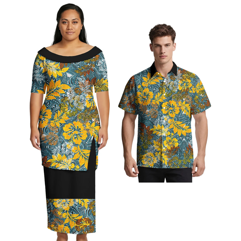 Asia & Pacific Islands Couple Clothing Custom Aloha Women Fashion Skirts Samoan Casual Men Shirts Tribal Matching Couple Outfits