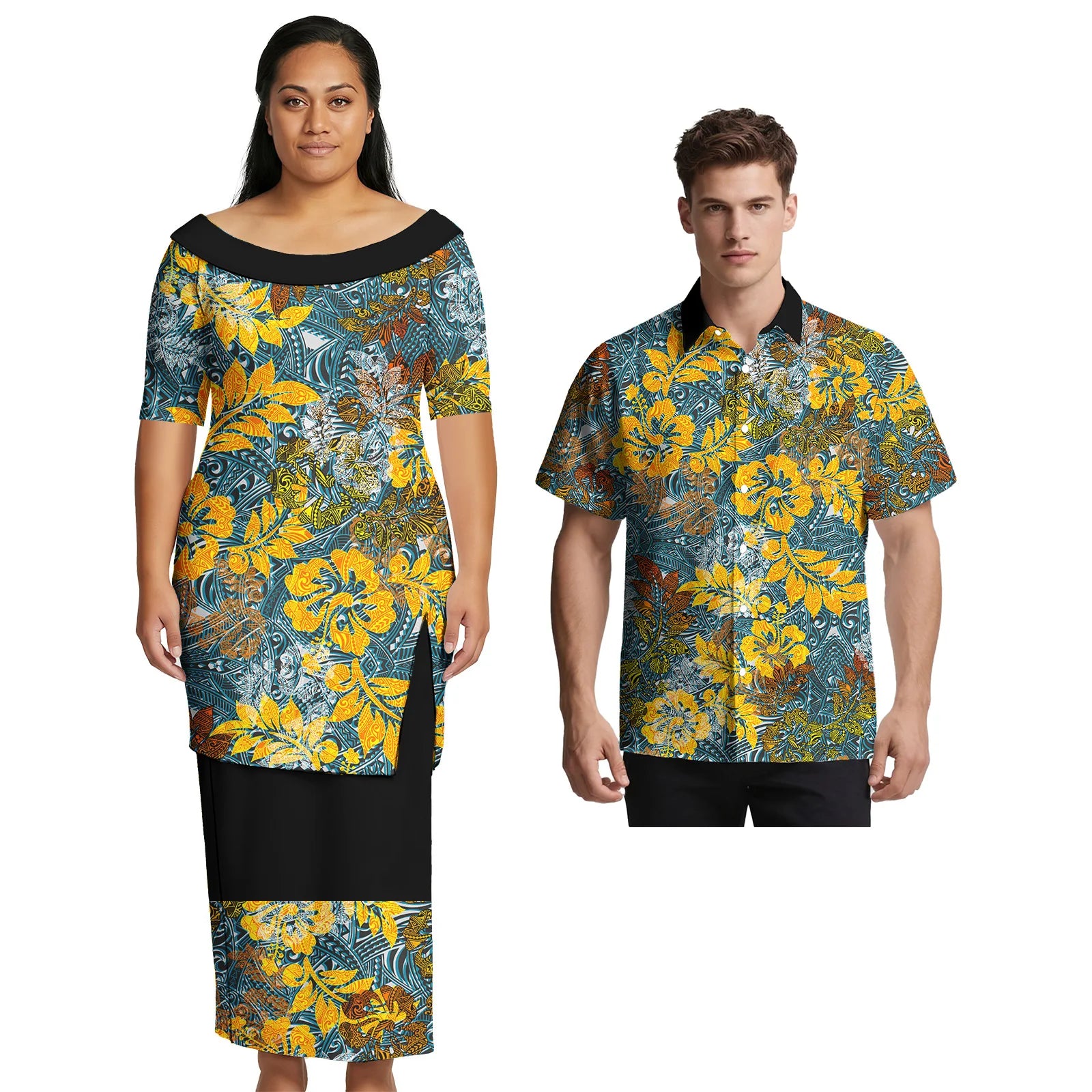 Asia & Pacific Islands Couple Clothing Custom Aloha Women Fashion Skirts Samoan Casual Men Shirts Tribal Matching Couple Outfits