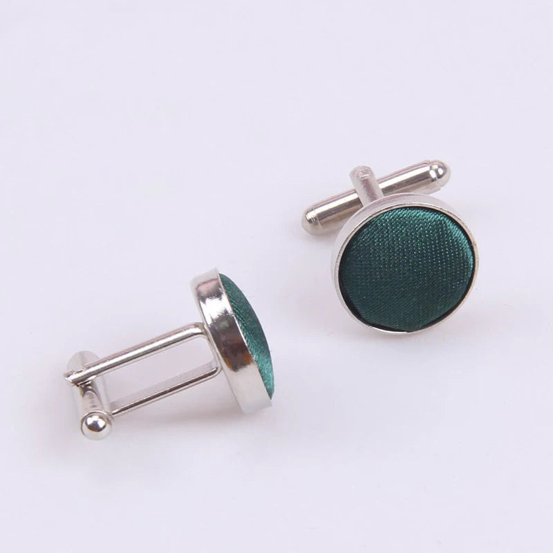 HUISHI Round Cufflinks Mens For Business Shirt Wedding Party Men Cufflink Solid Cloth Round Cuff links Accessories Wholesales