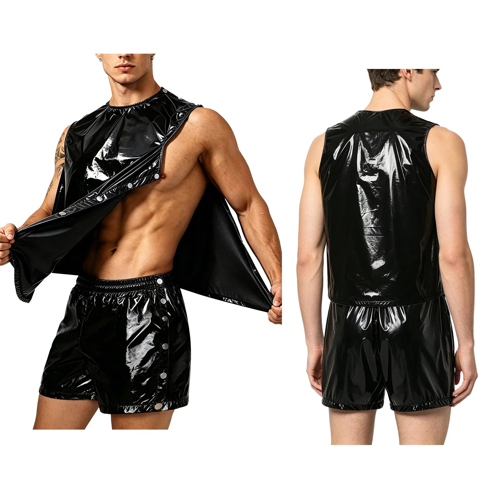 Men's Waterproof Tracksuit Sweat Outfit Sleeveless Buttons Tank Tops And Boxer Shorts Gym Workout Fitness Sportswear Swimwear
