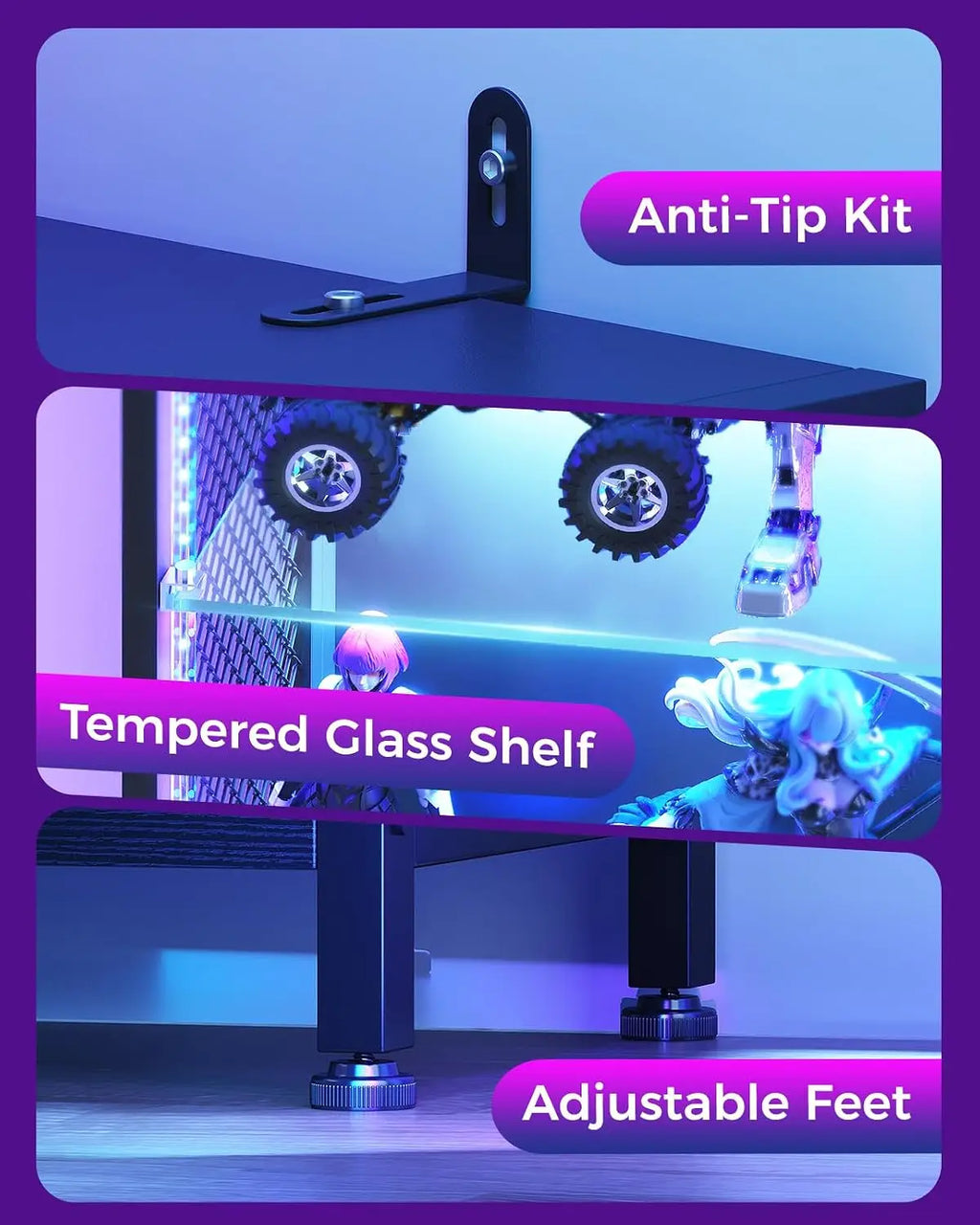 72" Tall Display Case with LED Lights, Corner Display Cabinet with Open Glass Shelves, 5-Tier Display Shelf with, Customized