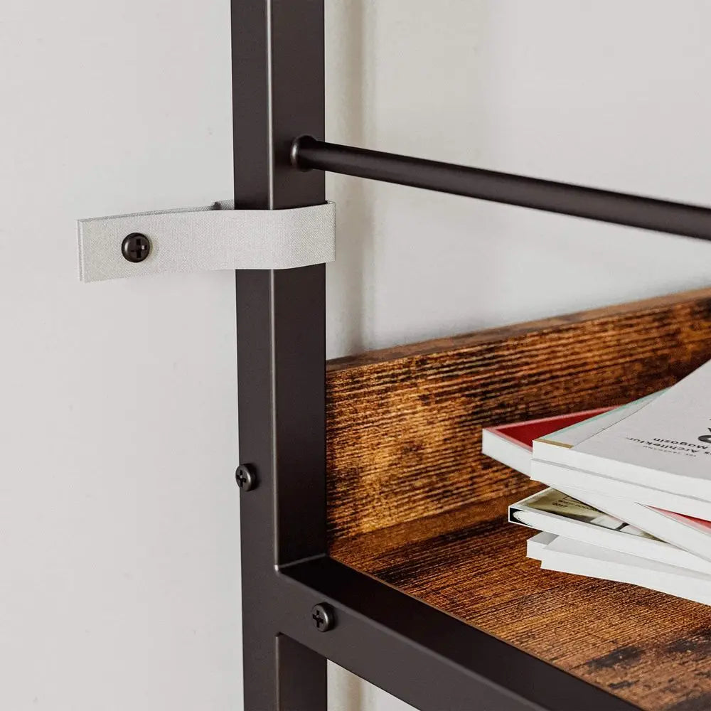 Industrial Bookshelves and Bookcases, Ladder Shelf 5 Tiers with Metal Frame for Living Room, Home Office, Rustics Brown