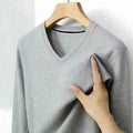 All-season Men's Light Gray V-neck Long Sleeve Knitwear Comfortable Casual Pullover for All Occasions