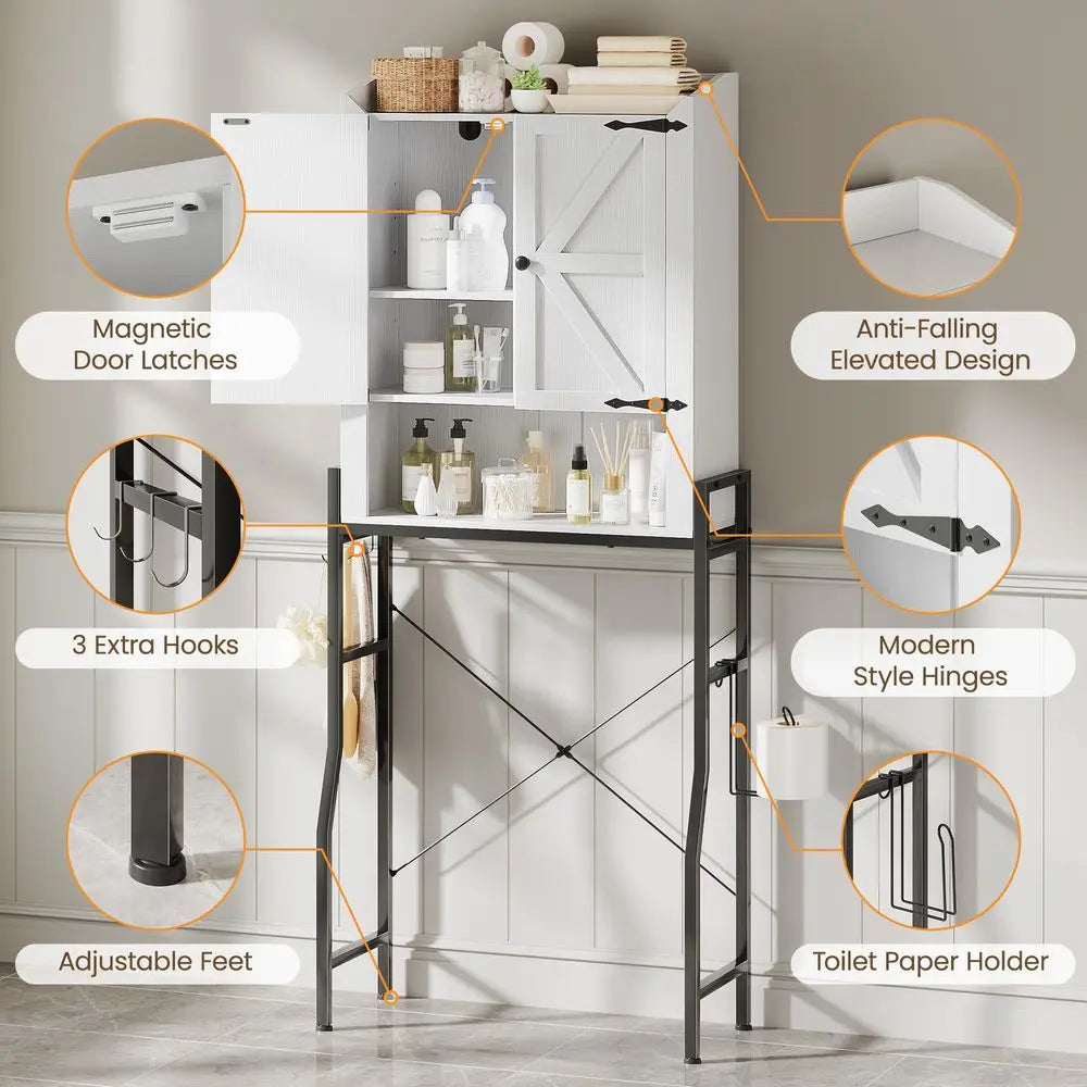 Over The Toilet Storage Cabinet, Over Toilet Organizer with 2Door amp Metal Stand, Bathroom Organizers and Storage with Adjusta