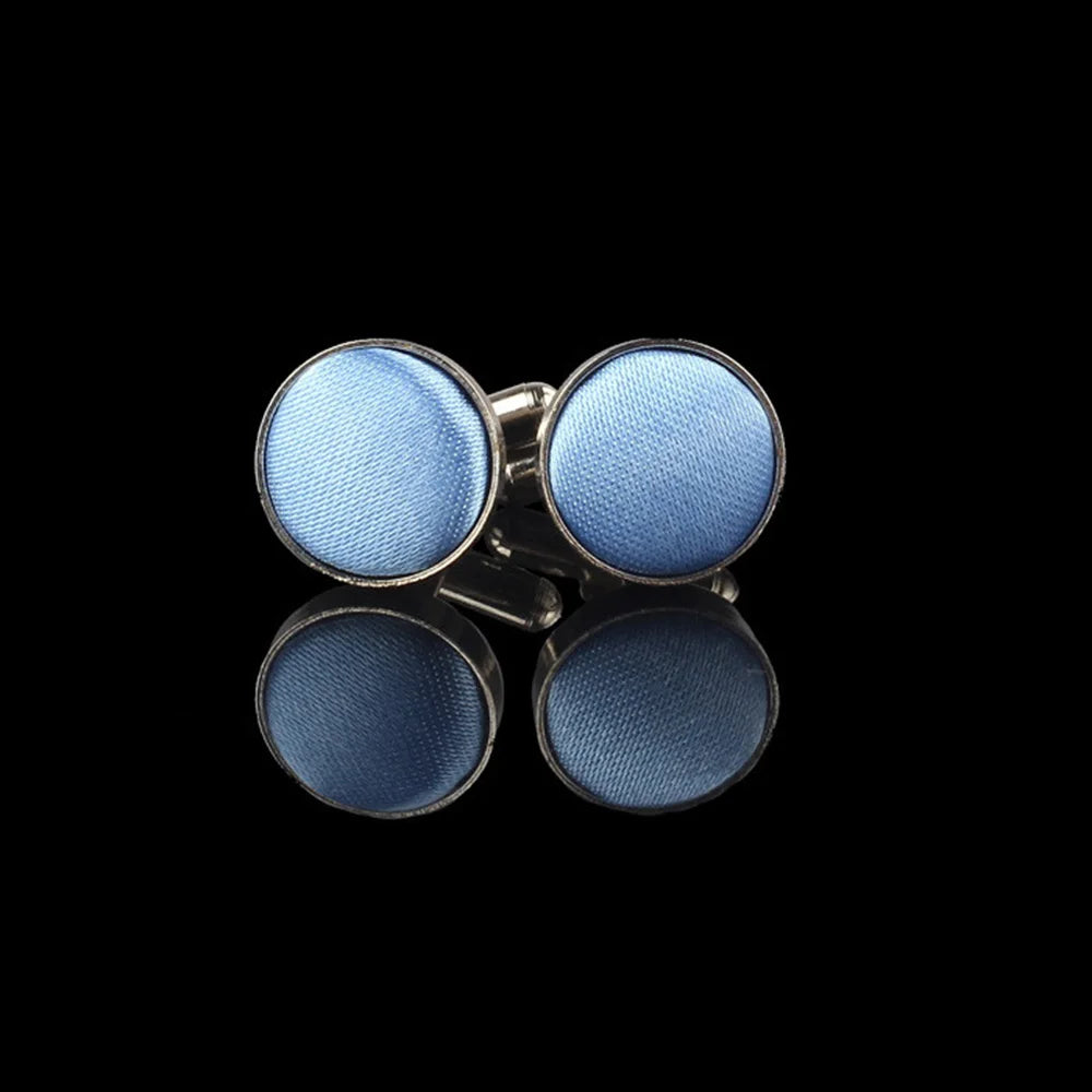 HUISHI Round Cufflinks Mens For Business Shirt Wedding Party Men Cufflink Solid Cloth Round Cuff links Accessories Wholesales