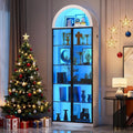 Arched Display Cabinet with Doors, 76 Tall Curio Cabinet with Adjustable Shelves 3 Colors LED Lights, 6 Tier Display Case for C