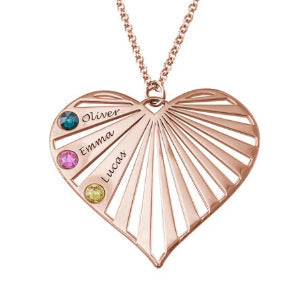 Heart Pendant with Birthstone Engraving Necklace