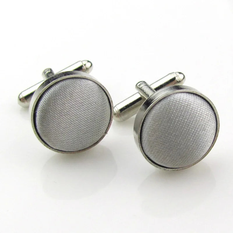 HUISHI Round Cufflinks Mens For Business Shirt Wedding Party Men Cufflink Solid Cloth Round Cuff links Accessories Wholesales