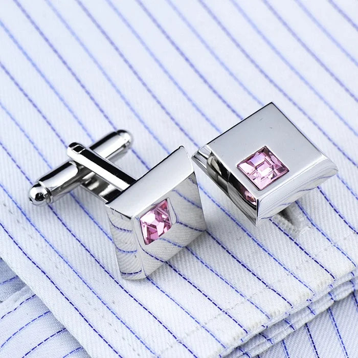 JHSL Square/Rectangle Men Cufflinks Purple White Black Blue Red Pink Stonee Fashion Jewelry Metal Shirts Party Gift