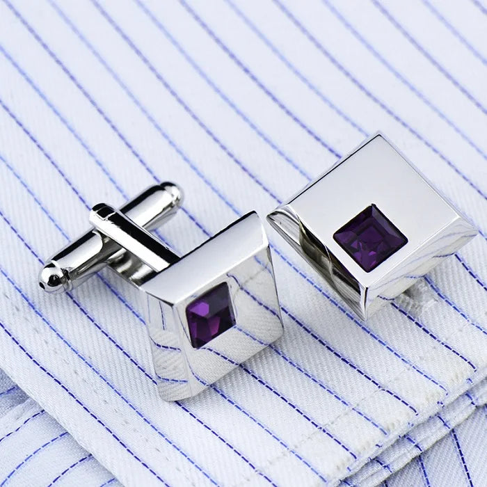 JHSL Square/Rectangle Men Cufflinks Purple White Black Blue Red Pink Stonee Fashion Jewelry Metal Shirts Party Gift