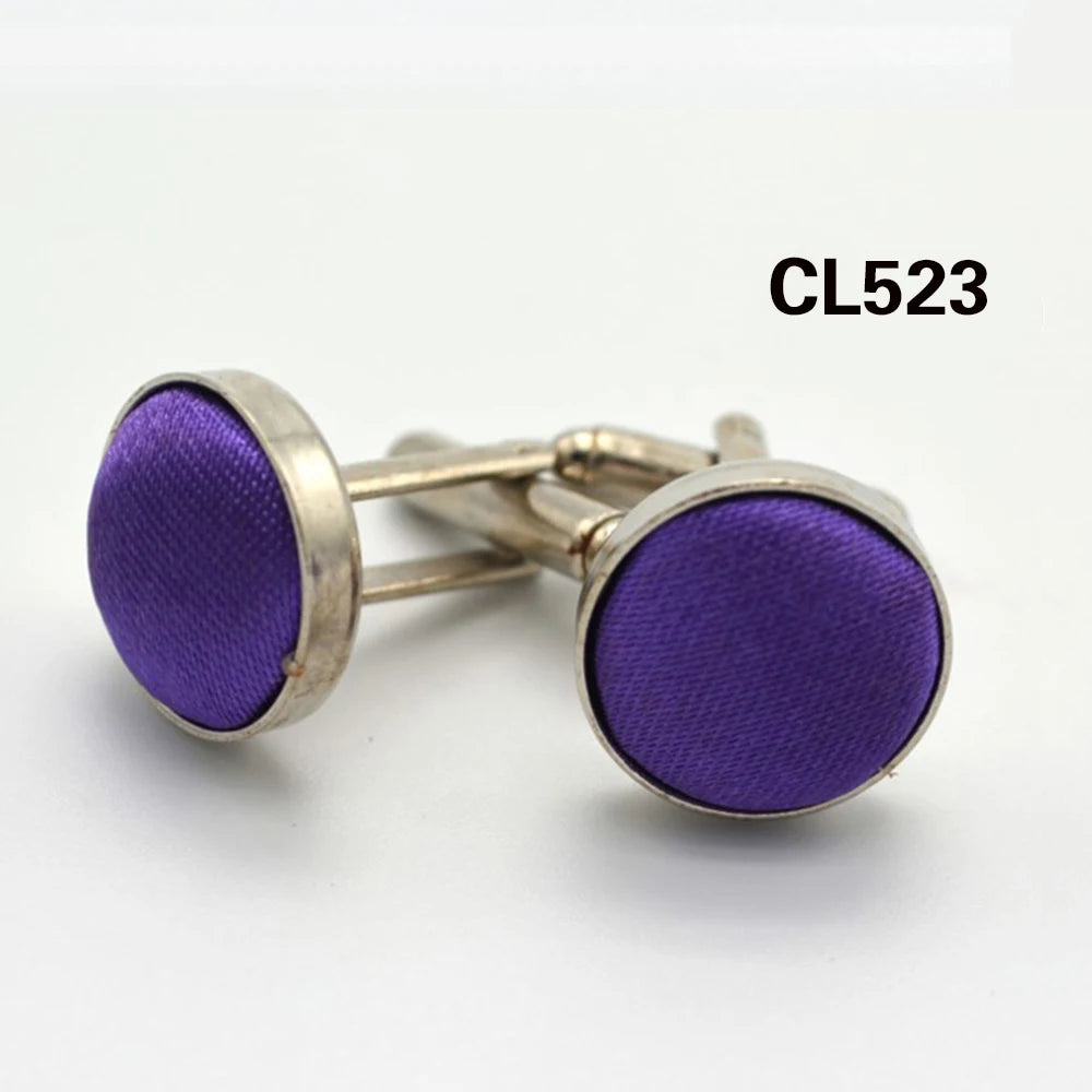HUISHI Round Cufflinks Mens For Business Shirt Wedding Party Men Cufflink Solid Cloth Round Cuff links Accessories Wholesales