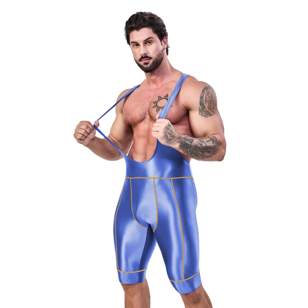 AMORESY Octavian Men Glossy Elastic Spandex Cycling Fitness Gymnastic Fitness Tracksuits Jumpsuits Activewear Bodysuits Swimwear