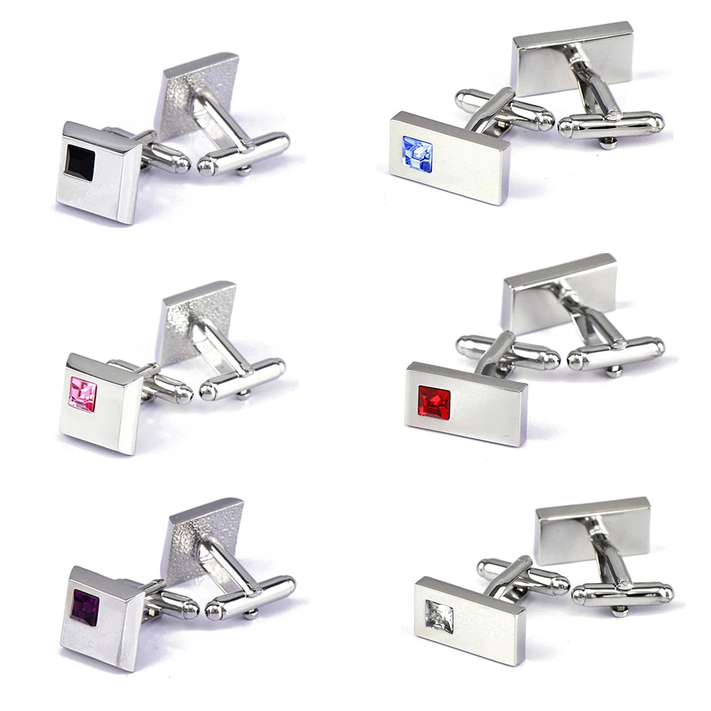 JHSL Square/Rectangle Men Cufflinks Purple White Black Blue Red Pink Stonee Fashion Jewelry Metal Shirts Party Gift