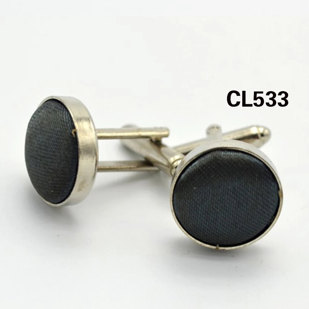HUISHI Round Cufflinks Mens For Business Shirt Wedding Party Men Cufflink Solid Cloth Round Cuff links Accessories Wholesales