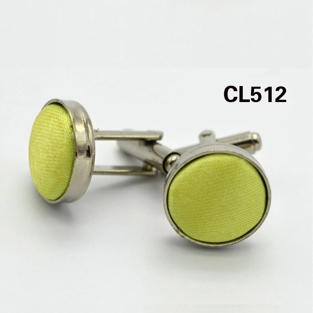 HUISHI Round Cufflinks Mens For Business Shirt Wedding Party Men Cufflink Solid Cloth Round Cuff links Accessories Wholesales