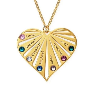 Heart Pendant with Birthstone Engraving Necklace