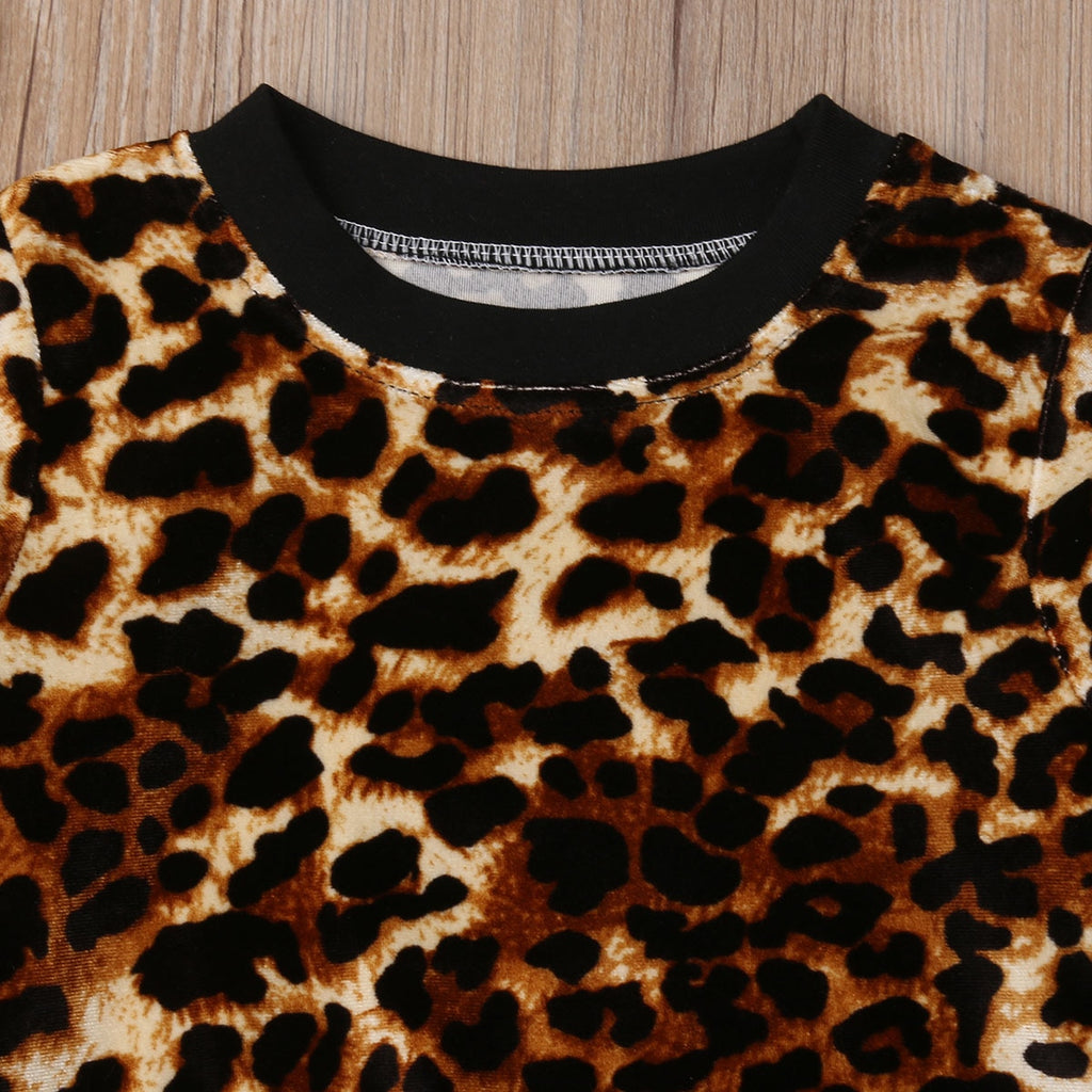 Coral Velvet Leopard Print T-Shirt and Pants Set