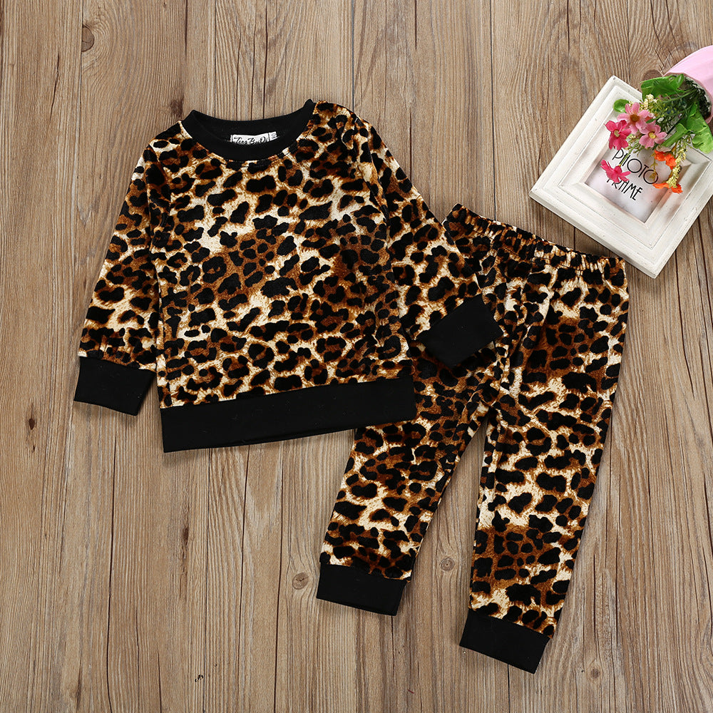 Coral Velvet Leopard Print T-Shirt and Pants Set