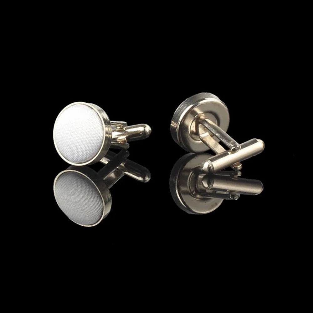 HUISHI Round Cufflinks Mens For Business Shirt Wedding Party Men Cufflink Solid Cloth Round Cuff links Accessories Wholesales