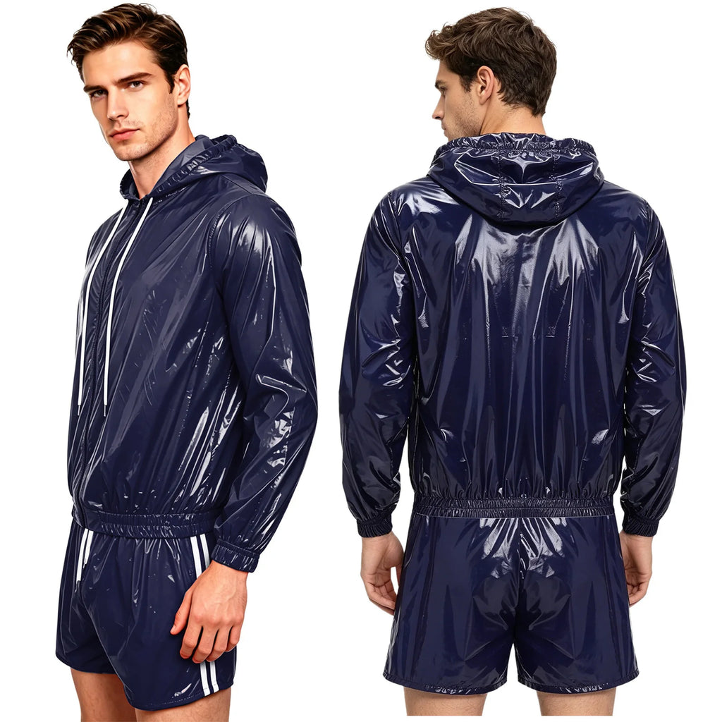 Men's Waterproof Tracksuit Sweat Outfit Sleeveless Buttons Tank Tops And Boxer Shorts Gym Workout Fitness Sportswear Swimwear