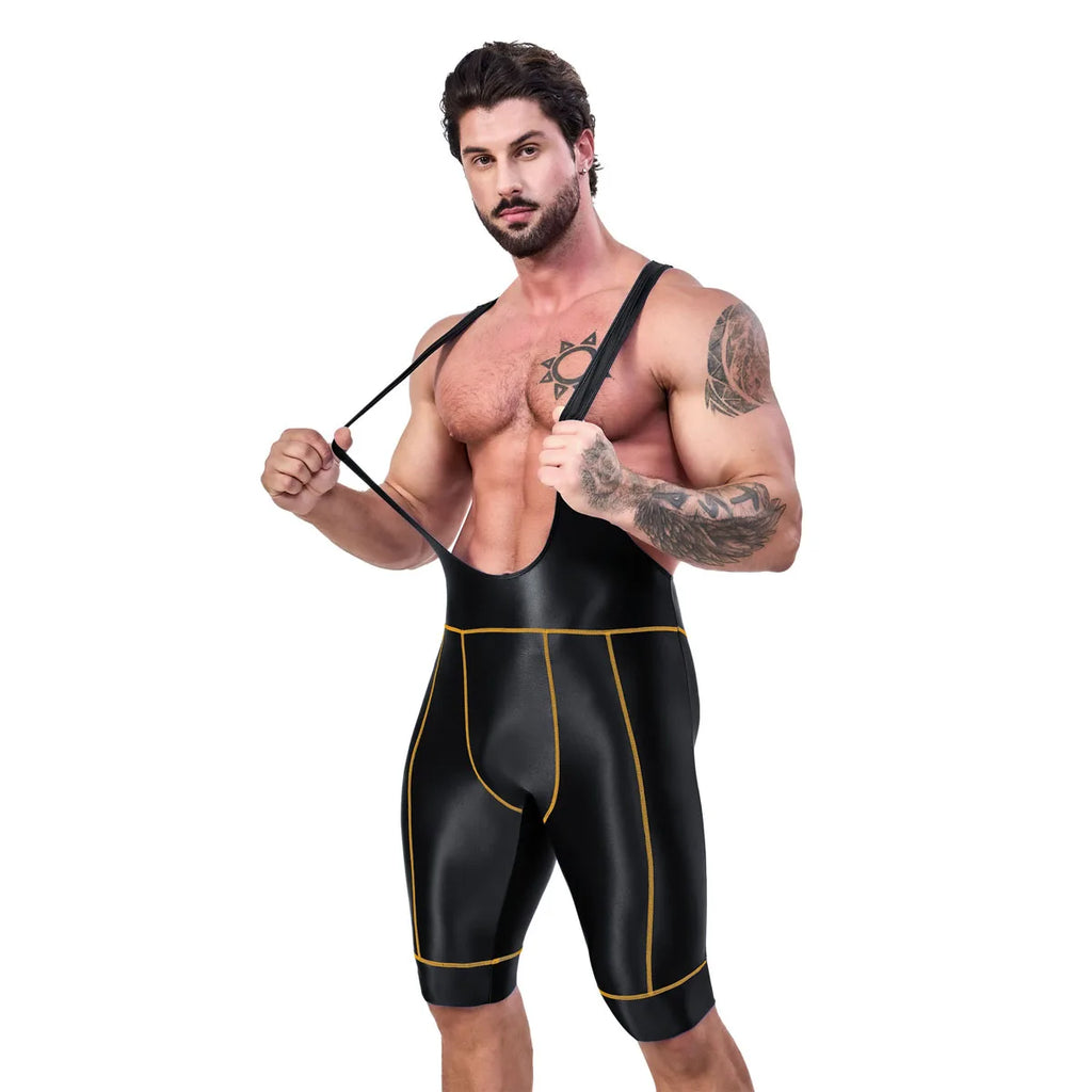 AMORESY Octavian Men Glossy Elastic Spandex Cycling Fitness Gymnastic Fitness Tracksuits Jumpsuits Activewear Bodysuits Swimwear