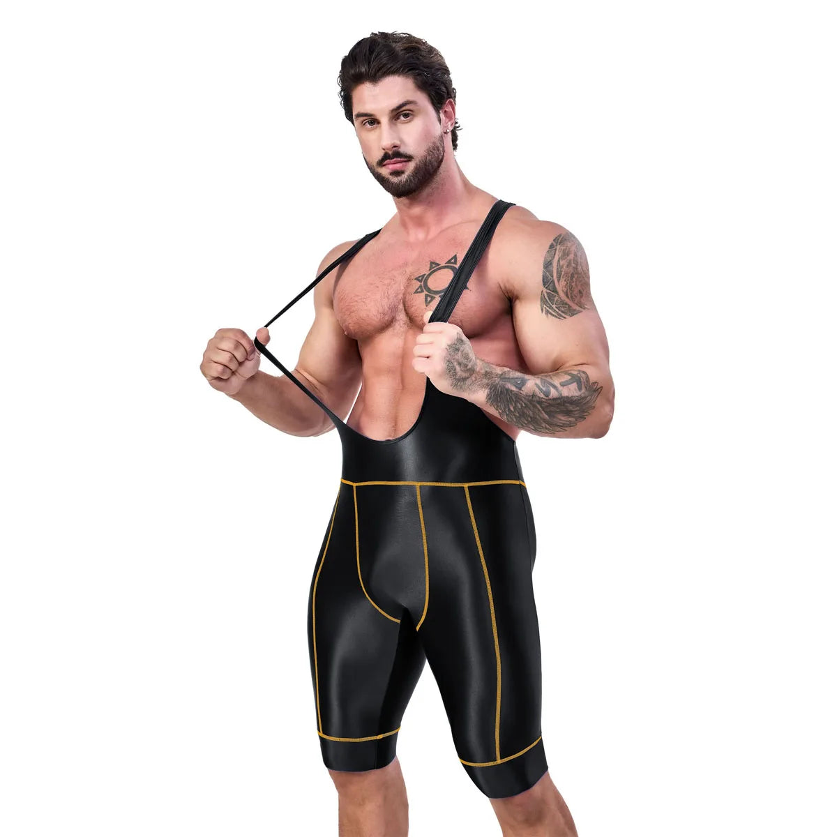 AMORESY Octavian Men Glossy Elastic Spandex Cycling Fitness Gymnastic Fitness Tracksuits Jumpsuits Activewear Bodysuits Swimwear