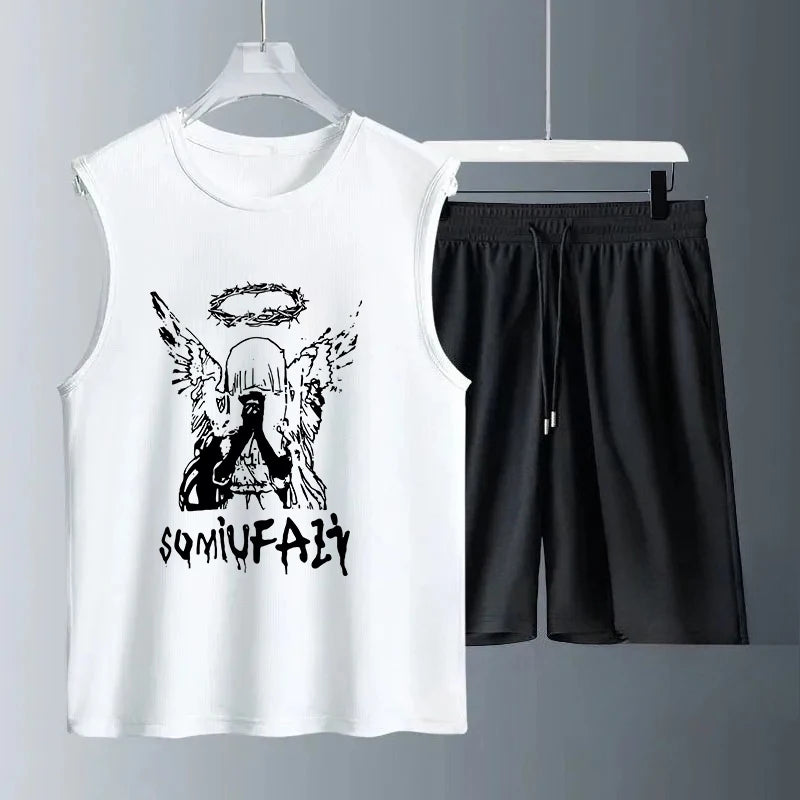 Men's Tank Top Sets 2026 Summer Quick drying sports jogging suit Breathable running beach oversize seaside Tracksuit men