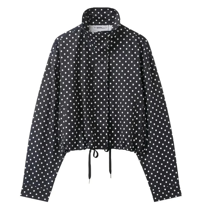 Cross-border European and American Women's Clothing AliExpress Bestseller Fashion Polka Dot Peffle-tulle Coat + Mini Shorts Set