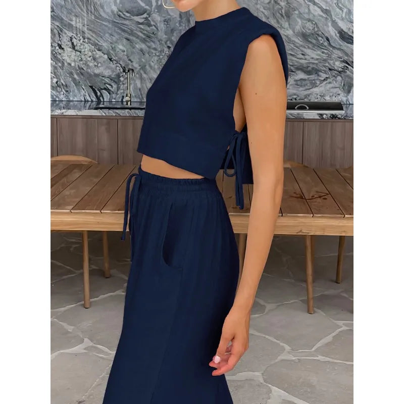 Fashion Cotton and Linen Suit Women's Clothing 2026 Spring and Summer New Shoulder Pads Sleeveless Top Trousers Two-piece Set