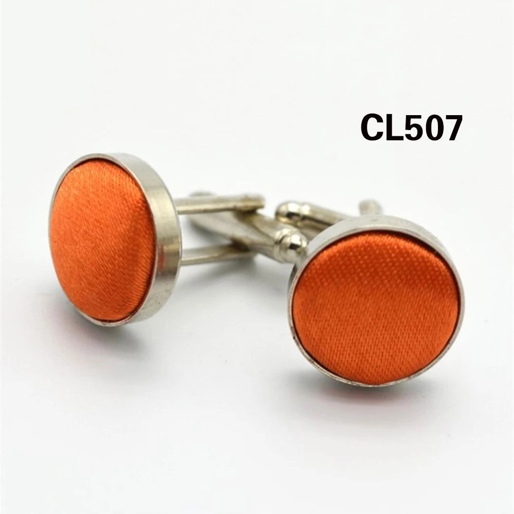 HUISHI Round Cufflinks Mens For Business Shirt Wedding Party Men Cufflink Solid Cloth Round Cuff links Accessories Wholesales