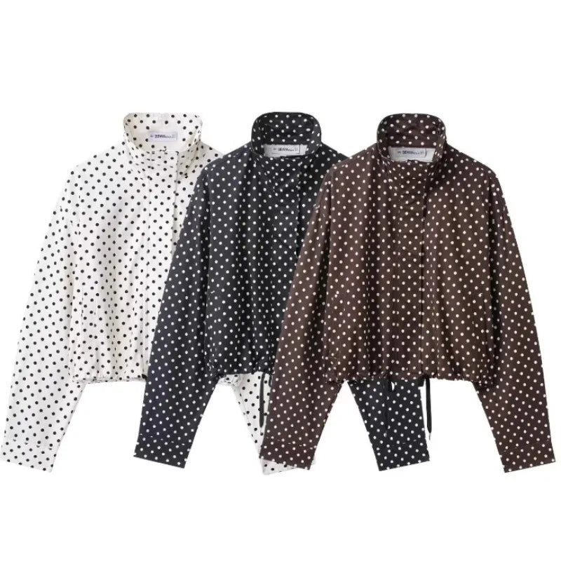 Cross-border European and American Women's Clothing AliExpress Bestseller Fashion Polka Dot Peffle-tulle Coat + Mini Shorts Set