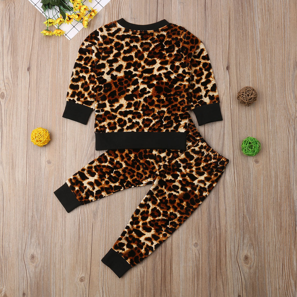 Coral Velvet Leopard Print T-Shirt and Pants Set