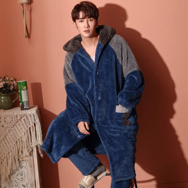 Men's Coral Fleece Pajama Set for Autumn and Winter