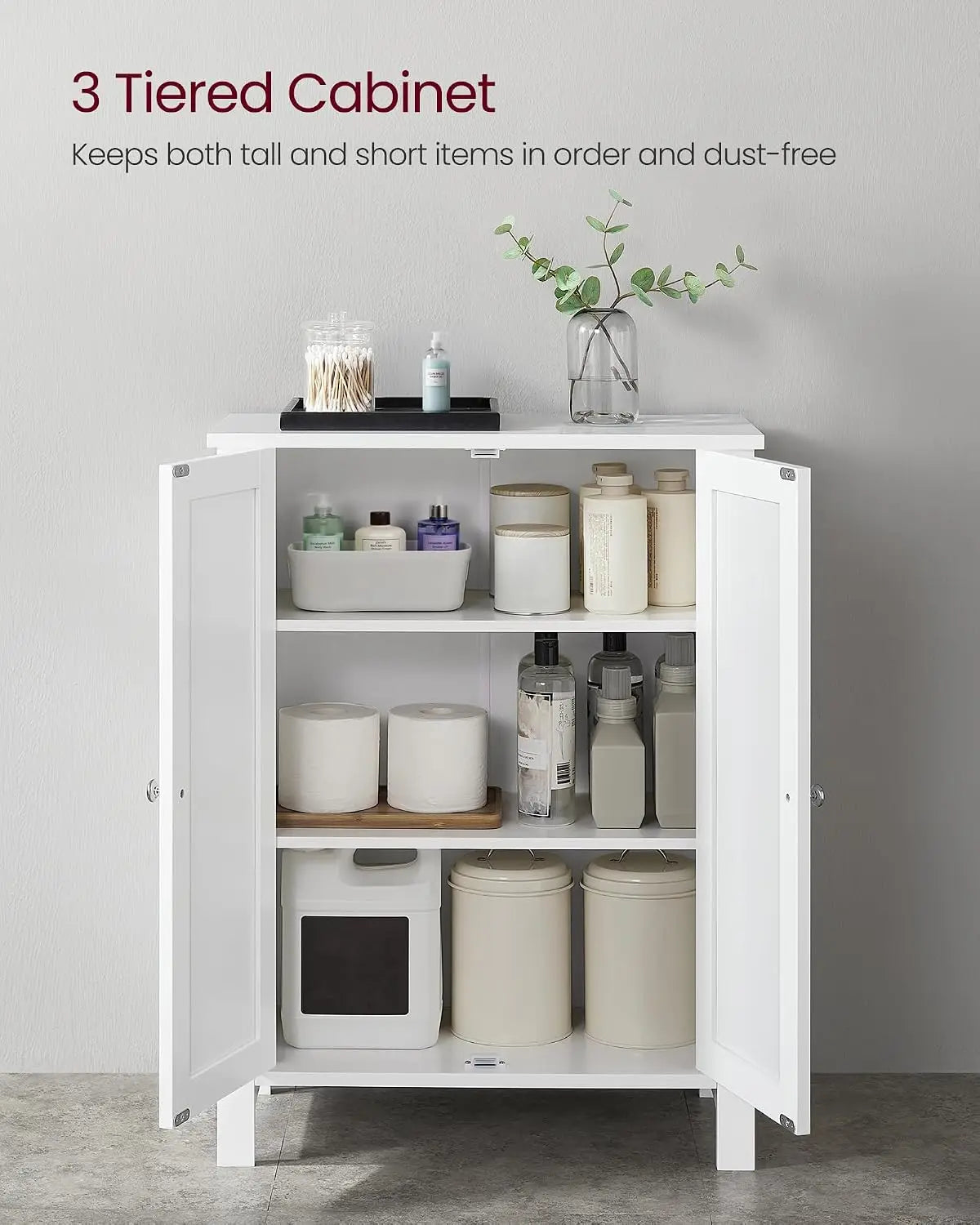 Floor Storage Cabinet with 2 Adjustable Shelves, Freestanding for Bathroom Living Room Kitchen, 11.8x23.6x31.5 Inches, Cloud
