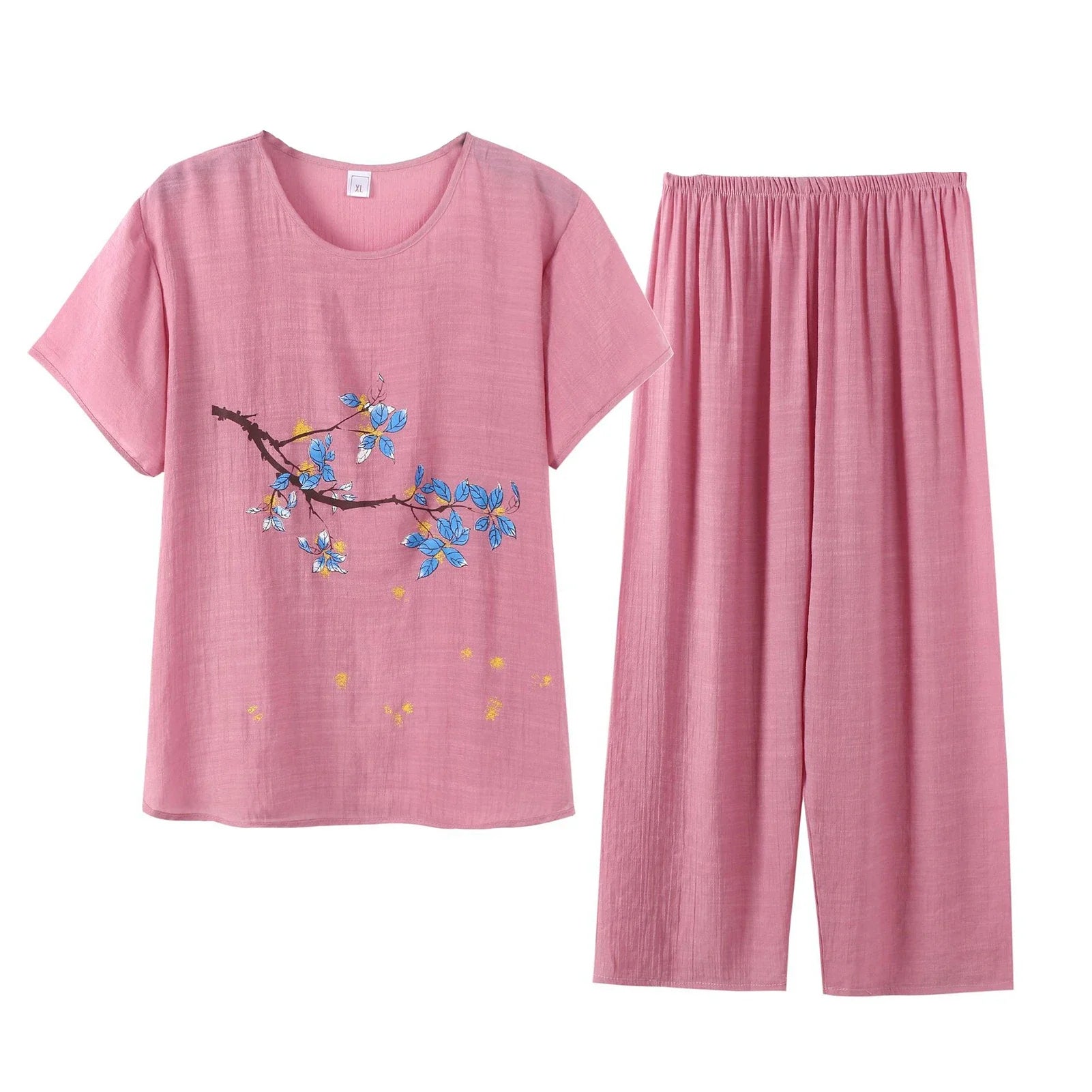 Middle-aged elderly women's short-sleeved t-shirt mother suit loose large size cotton linen two-piece suit 2025 new women set