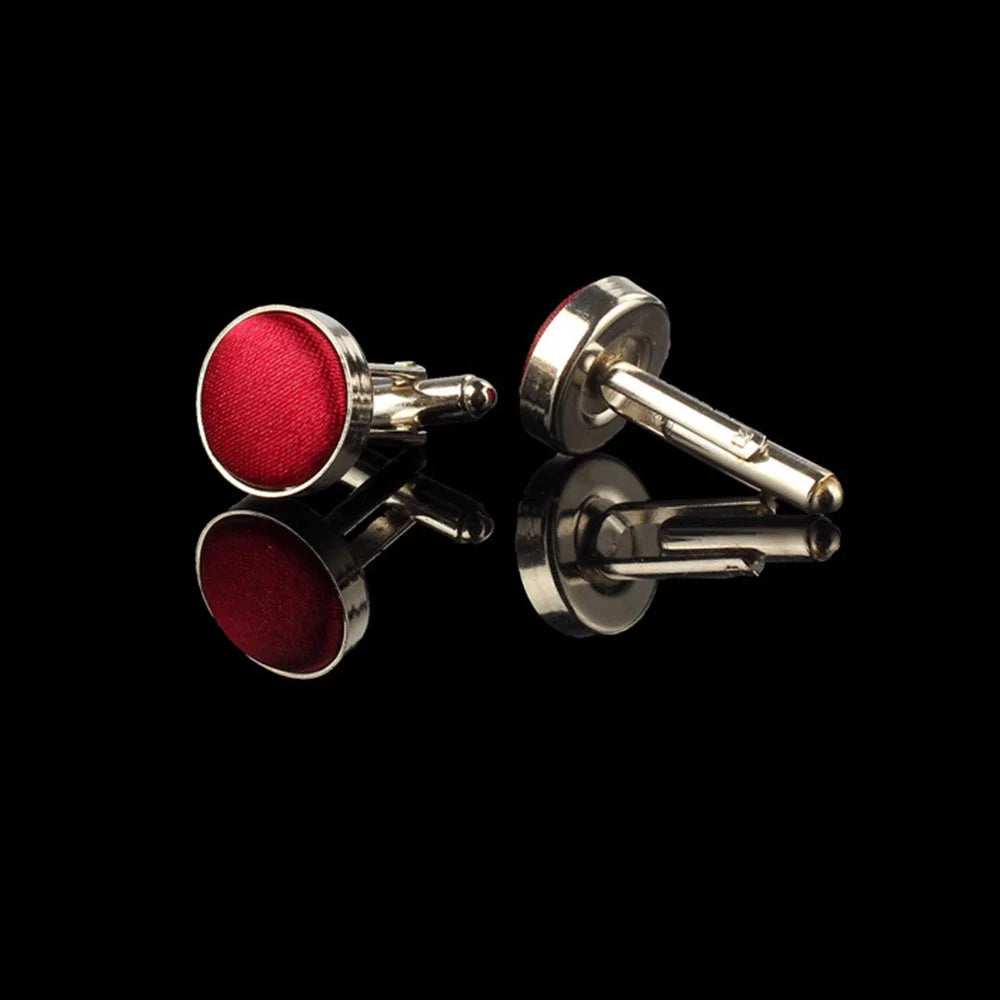 HUISHI Round Cufflinks Mens For Business Shirt Wedding Party Men Cufflink Solid Cloth Round Cuff links Accessories Wholesales