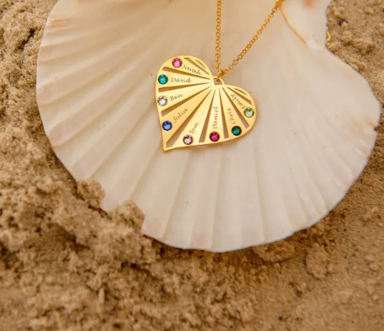 Heart Pendant with Birthstone Engraving Necklace