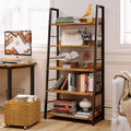 Industrial Bookshelves and Bookcases, Ladder Shelf 5 Tiers with Metal Frame for Living Room, Home Office, Rustics Brown