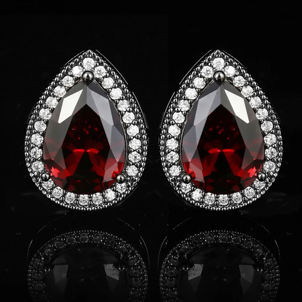 Retro Luxury Men's French Shirt Cufflinks with Waterdrop Zircon Studs Business Banquet Wedding Suit High End Cuff Buttons Jwelry