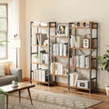 Triple Bookshelf with 11 Open Shelves, 4-Tier Wide Bookcase for Home & Office, Brown