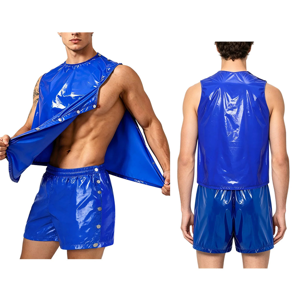 Men's Waterproof Tracksuit Sweat Outfit Sleeveless Buttons Tank Tops And Boxer Shorts Gym Workout Fitness Sportswear Swimwear