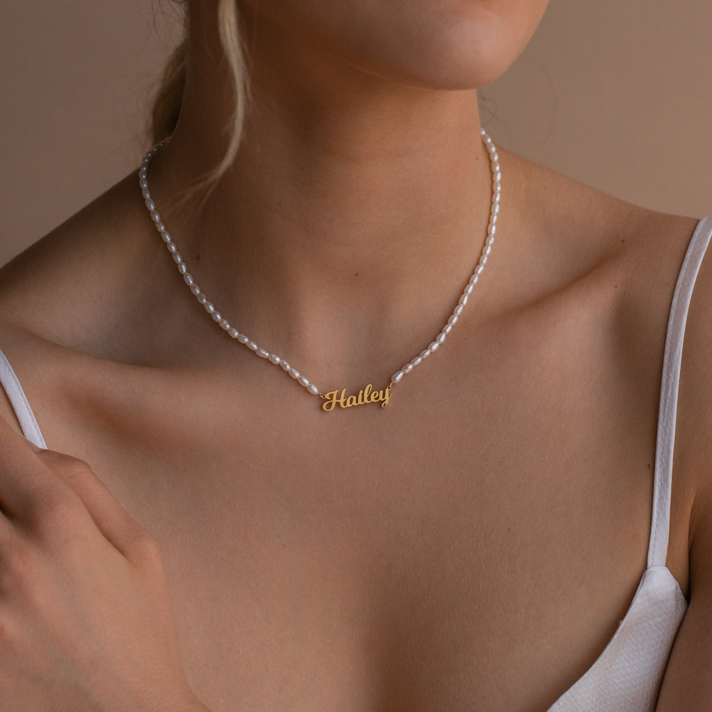 DIY Pearl Necklace with Personalized Name Engraving