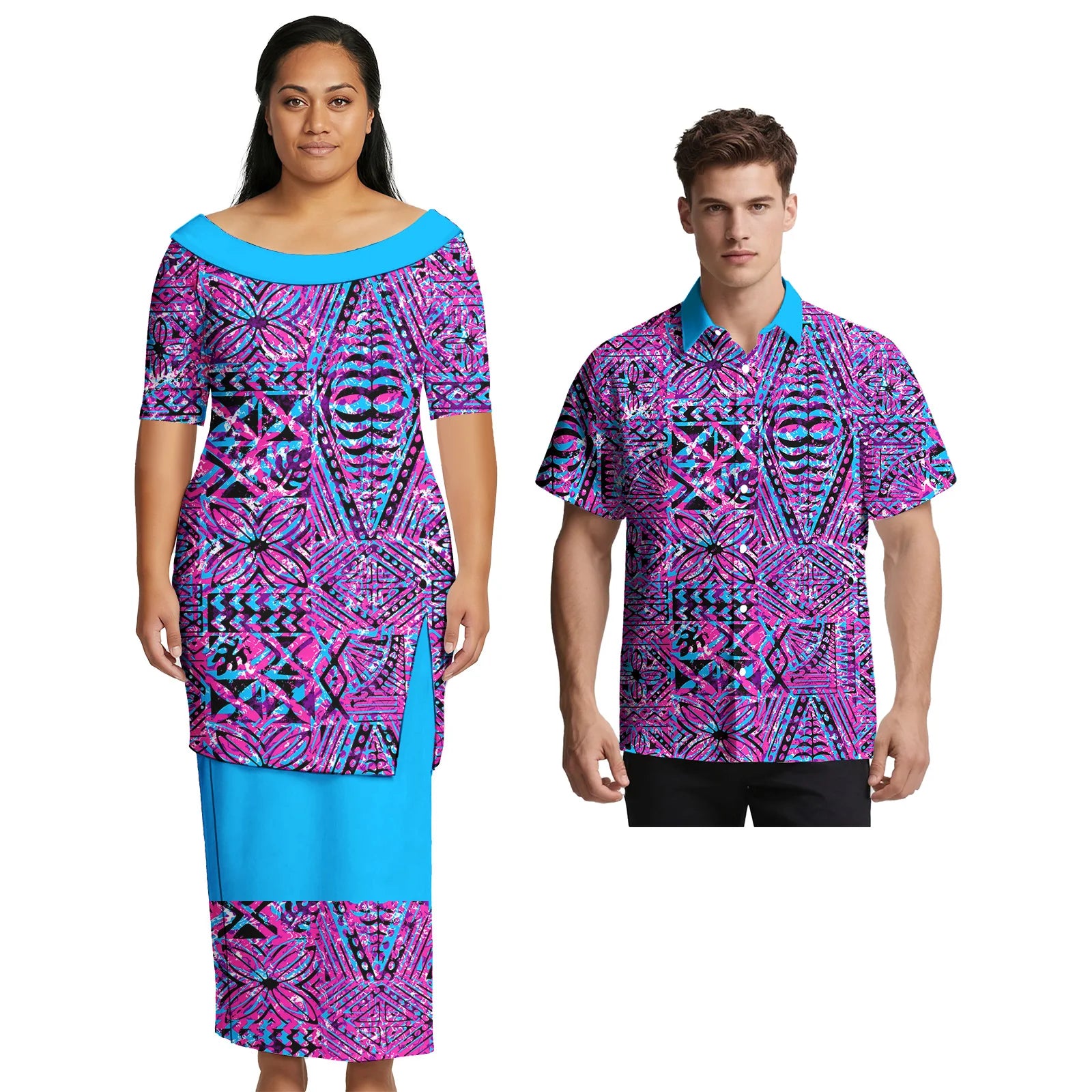 Asia & Pacific Islands Couple Clothing Custom Aloha Women Fashion Skirts Samoan Casual Men Shirts Tribal Matching Couple Outfits